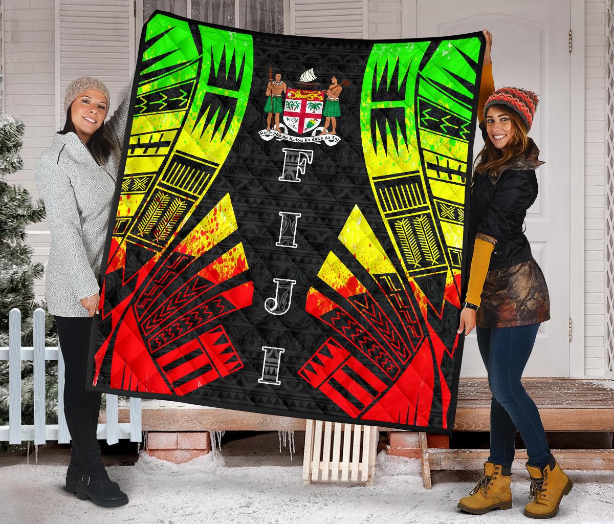 Fiji Premium Quilt - Fiji Coat Of Arms Polynesian Reggae Tattoo - Polynesian Pride