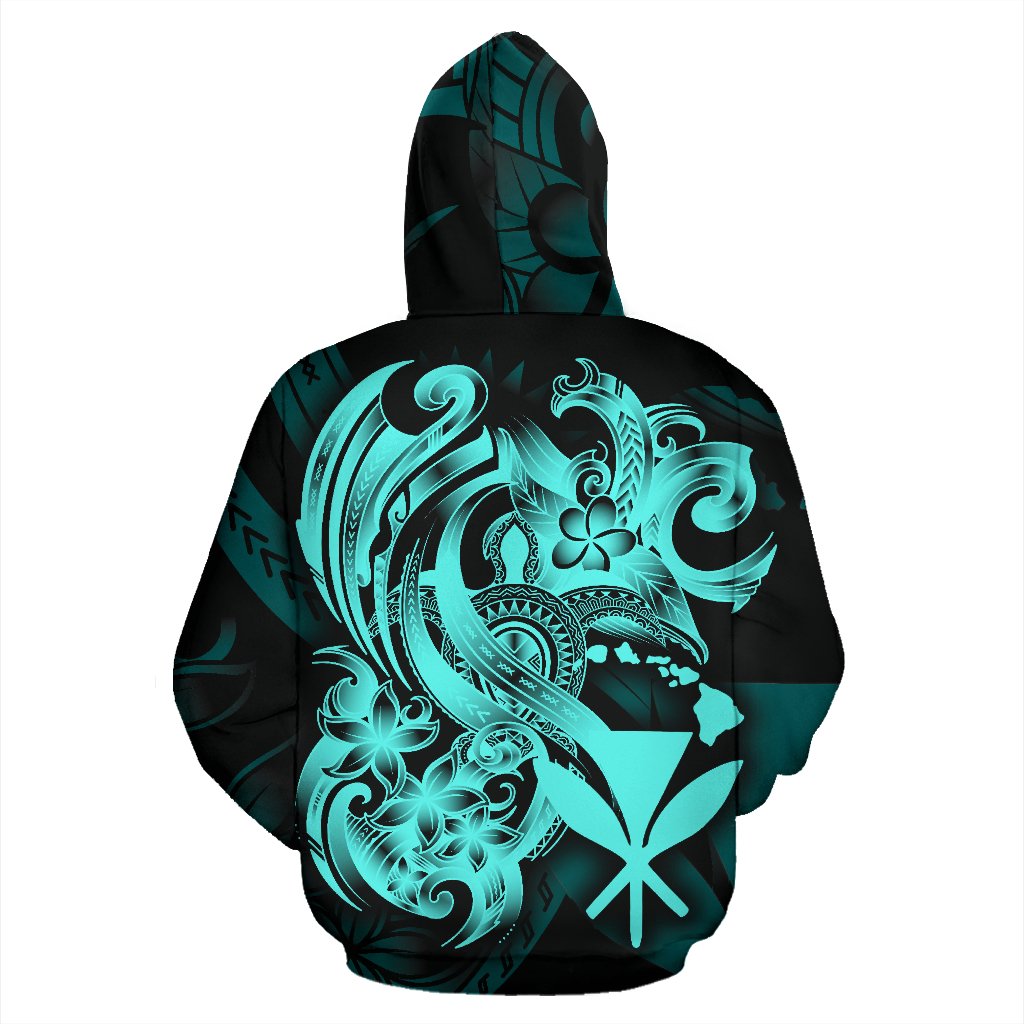 Polynesian Hawaii ll Over Hoodie Kanaka Maoli Blue Turtle - Polynesian Pride
