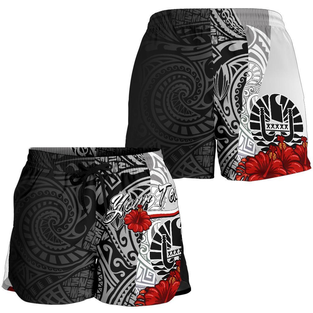 Tahiti Polynesian Custom Personalised Women's Shorts - Coat Of Arm With Hibiscus White - Polynesian Pride