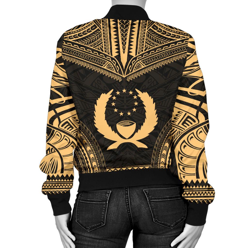 Pohnpei Polynesian Chief Women'S Bomber Jacket - Gold Version - Polynesian Pride
