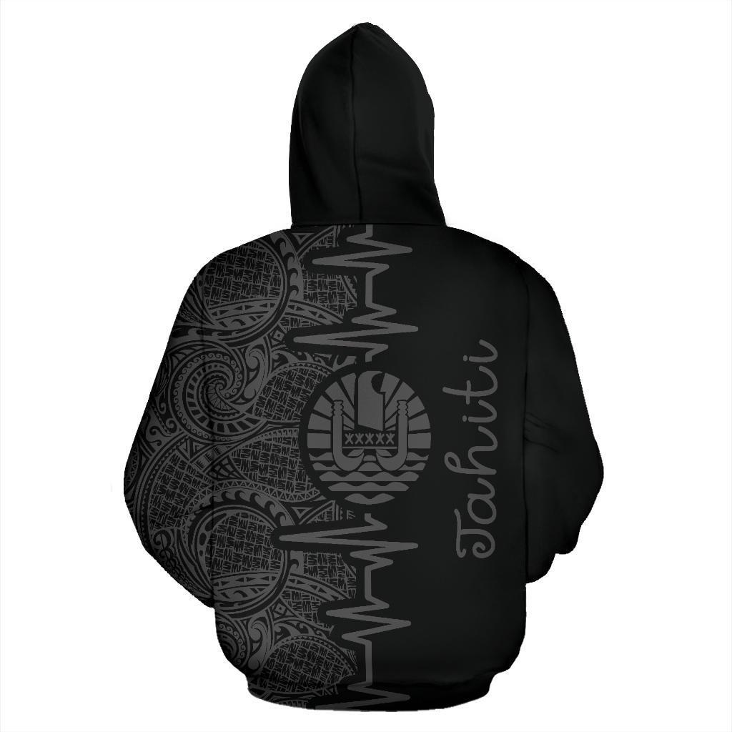 Tahiti Polynesian Zip up Hoodie Tahiti Flag Heartbeat Pattern Gray Version TH0 - Polynesian Pride