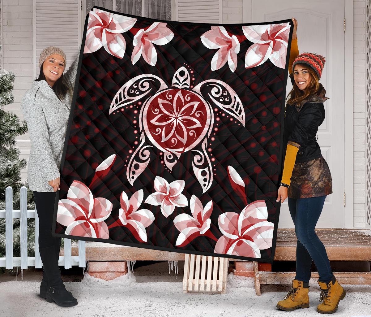 Hawaiian Reddie Turtle Plumeria Quilt - Polynesian Pride
