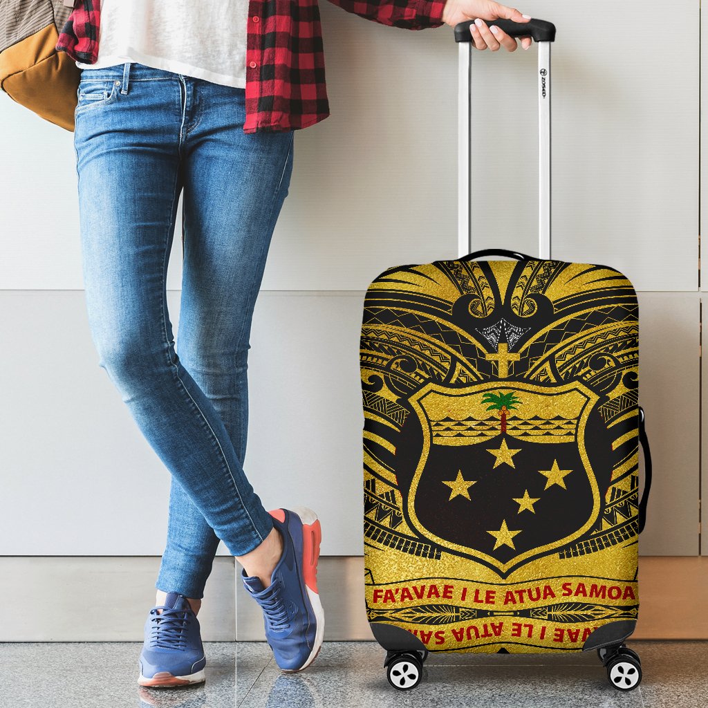 Samoa Luggage Covers - Samoa Coat Of Arm, Polynesian Tattoo Golden - Polynesian Pride