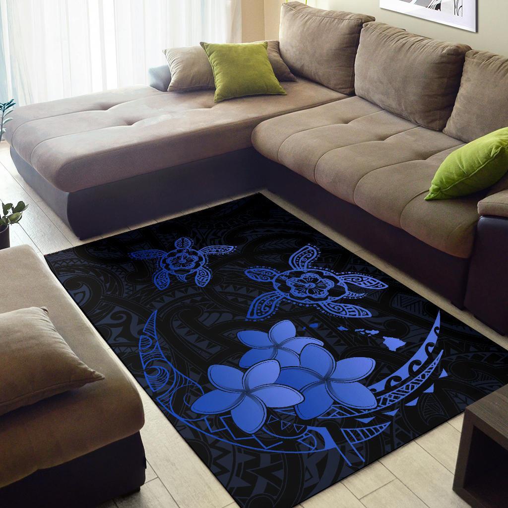 Hawaii Polynesian Turtle Plumeria Rug - Pog Style Blue - Polynesian Pride