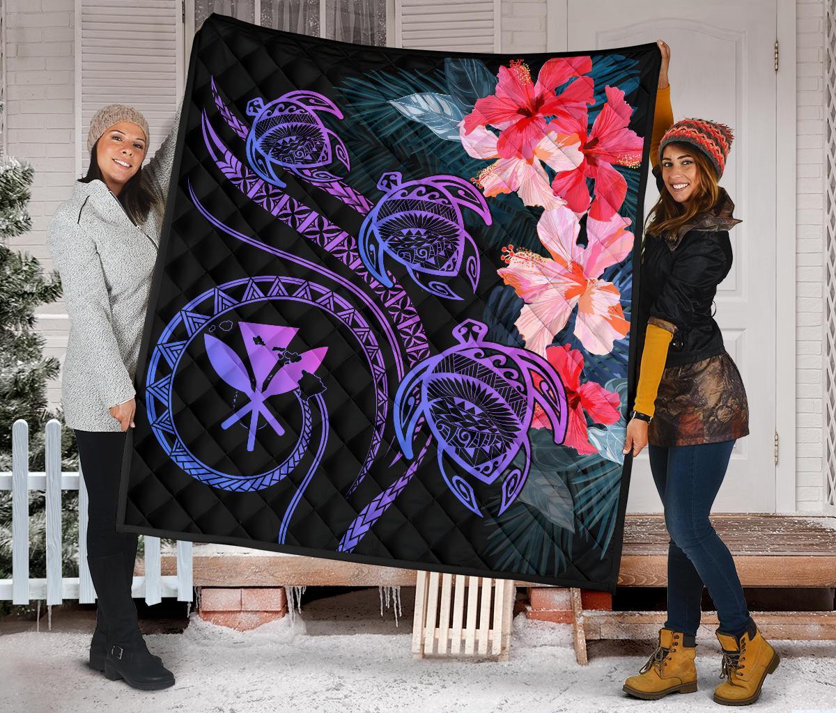 Hawaii Turtle Polynesian Tropical Premium Quilt - Cora Style Pink - Polynesian Pride