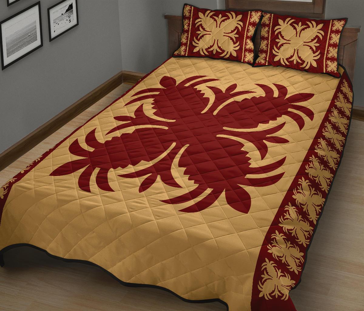 Hawaiian Quilt Pattern Palm Tree Equip Quilt Bed Set - Polynesian Pride