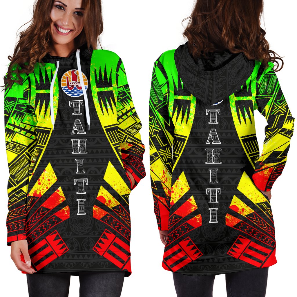 Tahiti Hoodie Dress - Polynesian Tattoo Reggae - Polynesian Pride