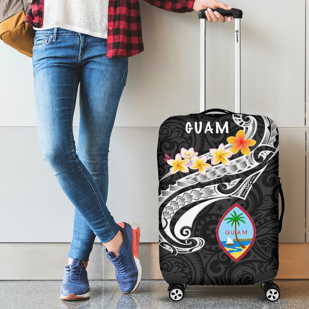 Guam Luggage Covers - Guam Seal Polynesian Patterns Plumeria (Black) Black - Polynesian Pride