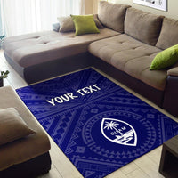 Guam Personalised Area Rug - Guam Seal With Polynesian Tattoo Style (Blue) - Polynesian Pride