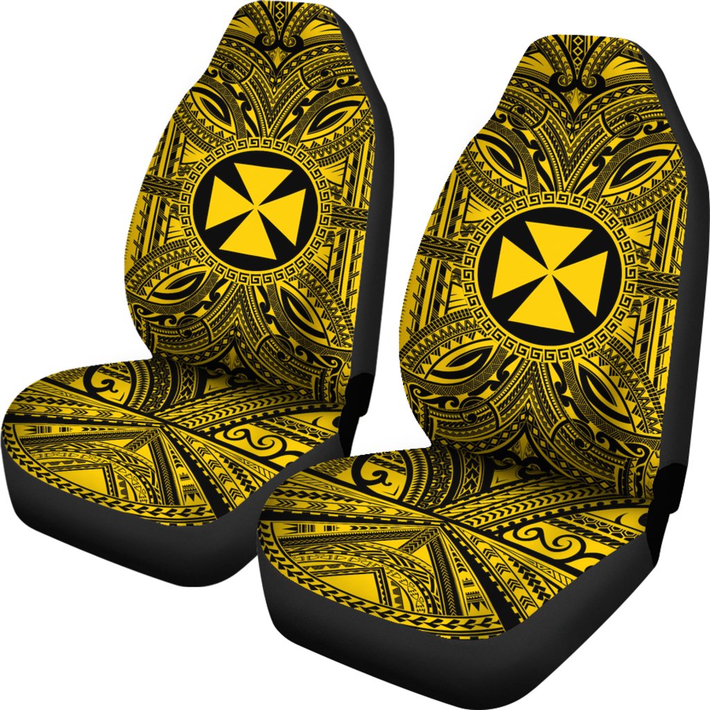 Wallis and Futuna Car Seat Cover - Wallis and Futuna Coat Of Arms Polynesian Gold Black - Polynesian Pride