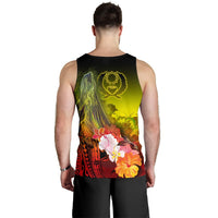 Pohnpei Men's Tank Top - Humpback Whale with Tropical Flowers (Yellow) - Polynesian Pride