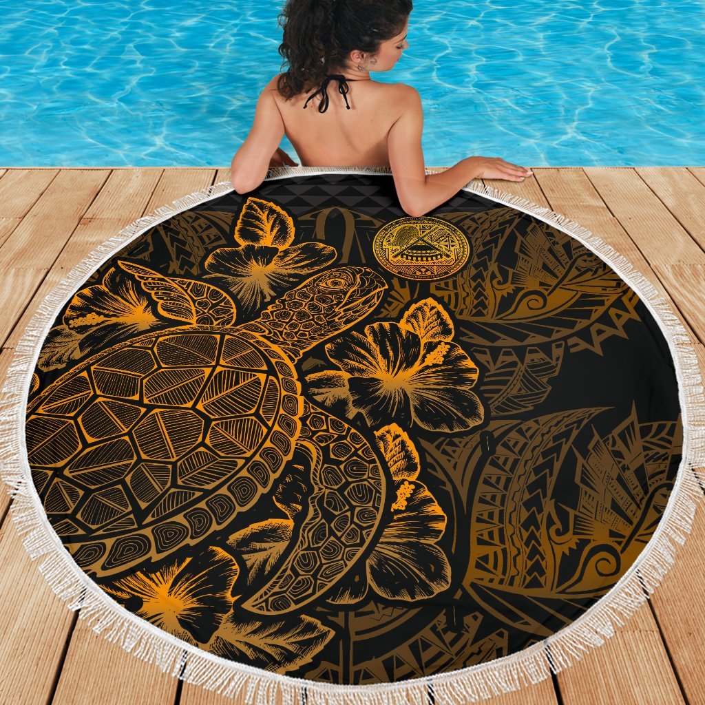 American Samoa Polynesia Beach Blanket Turtle Hibiscus Gold - Polynesian Pride