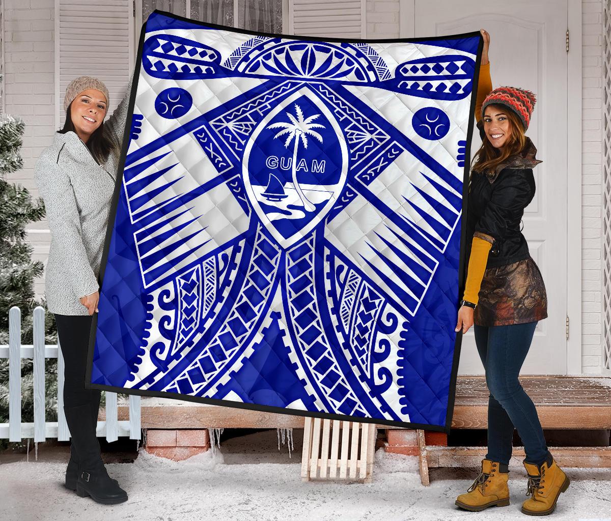 Guam Polynesian Premium Quilt - Guam White Seal with Polynesian Tattoo Ver 02 - Polynesian Pride