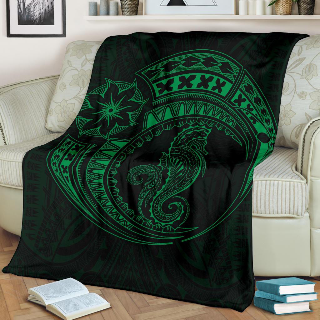 Seahorse Polynesian Blanket - Polynesian Tattoo Green - Polynesian Pride
