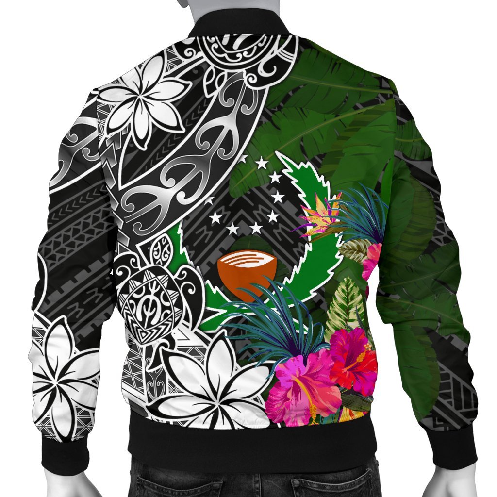 Pohnpei Men Bomber Jacket - Turtle Plumeria Banana Leaf - Polynesian Pride