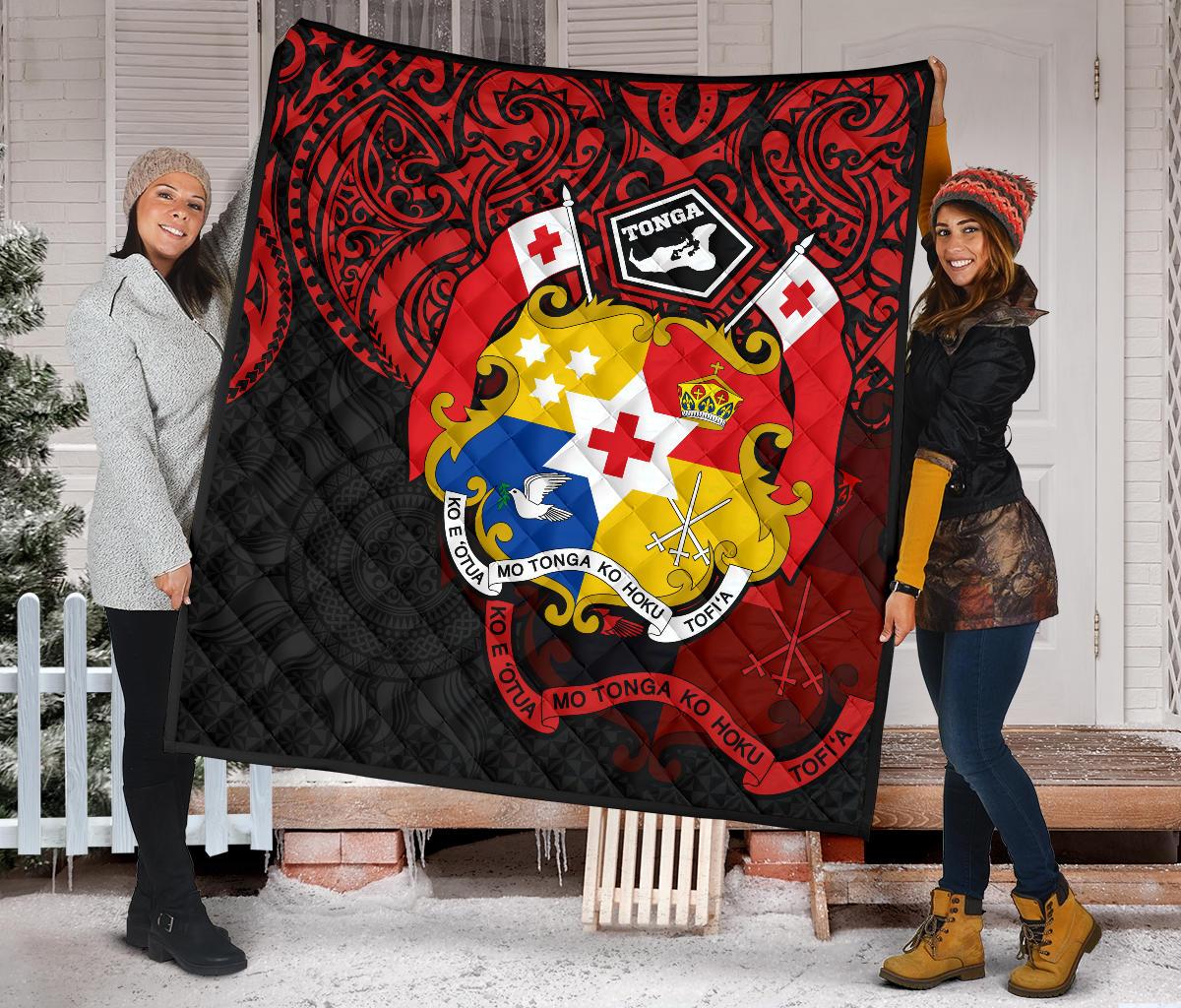 Tonga Polynesian Premium Quilt - Tongan Coat Of Arms Polynesian Tattoo - Polynesian Pride