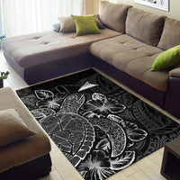 Tokelau Area Rugs Turtle Hibiscus Black - Polynesian Pride