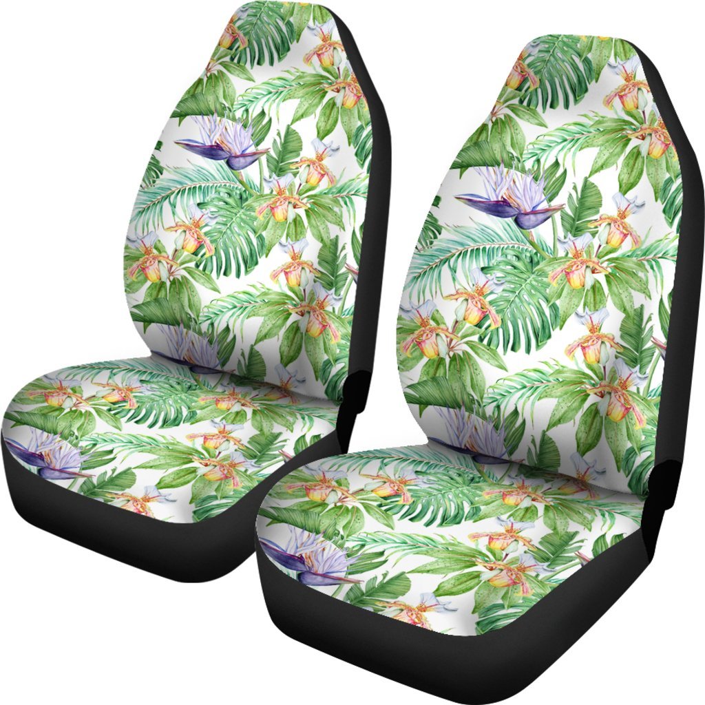 Hawaii Tropical Orange Orchids Strelitzia Monstera Car Seat Cover Universal Fit Green - Polynesian Pride