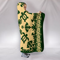 hawaiiHooded Blanket - Hawaiian Quilt Turtle Dance Sea Pattern - Polynesian Pride