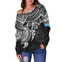 Fiji Polynesian Women's Off Shoulder Sweater - White Turtle - Polynesian Pride