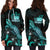 Samoa Polynesian Hoodie Dress - Turtle With Blooming Hibiscus Turquoise - Polynesian Pride