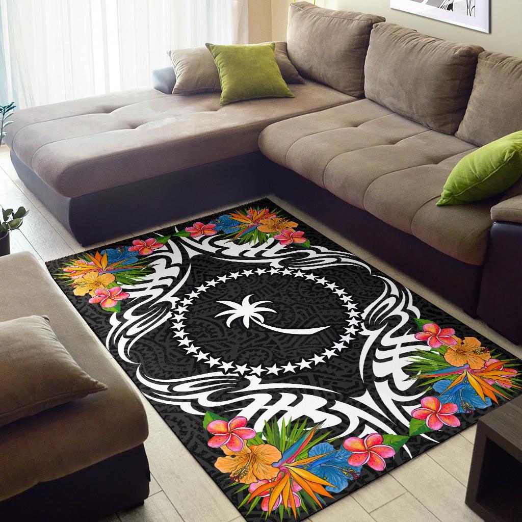 Chuuk State Area Rug - Coat OfArmsWith Tropical Flowers - Polynesian Pride