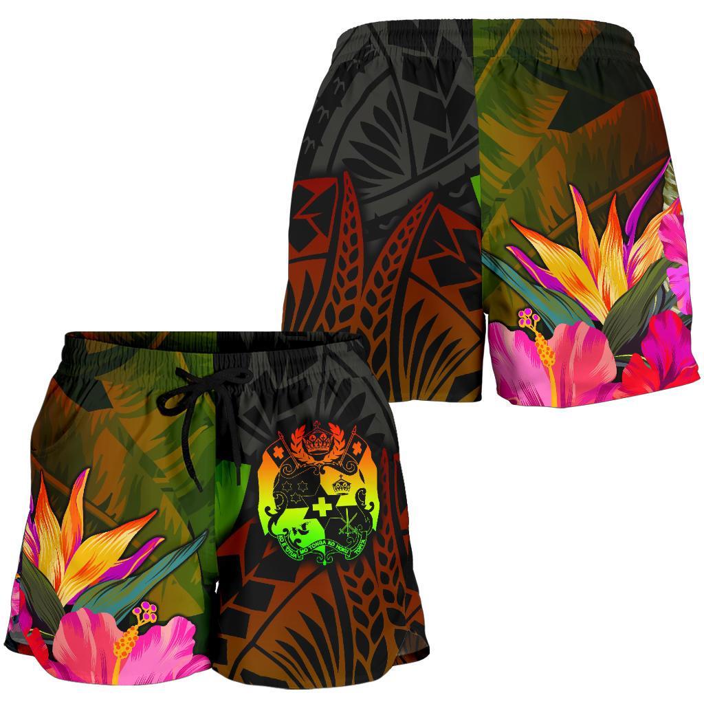 Tonga Polynesian Women's Shorts - Hibiscus and Banana Leaves - Polynesian Pride
