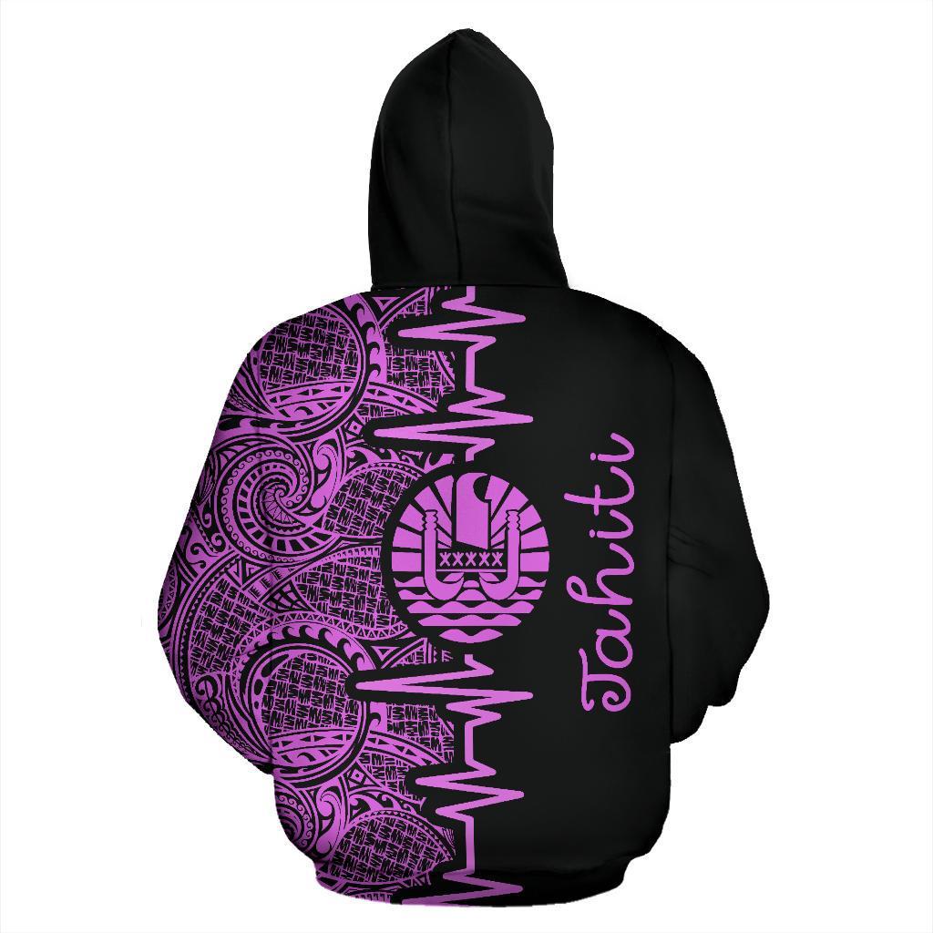 Tahiti Polynesian Hoodie Tahiti Flag Heartbeat Pattern Purple Version TH0 - Polynesian Pride