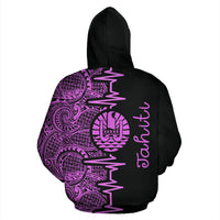Tahiti Polynesian Hoodie Tahiti Flag Heartbeat Pattern Purple Version TH0 - Polynesian Pride