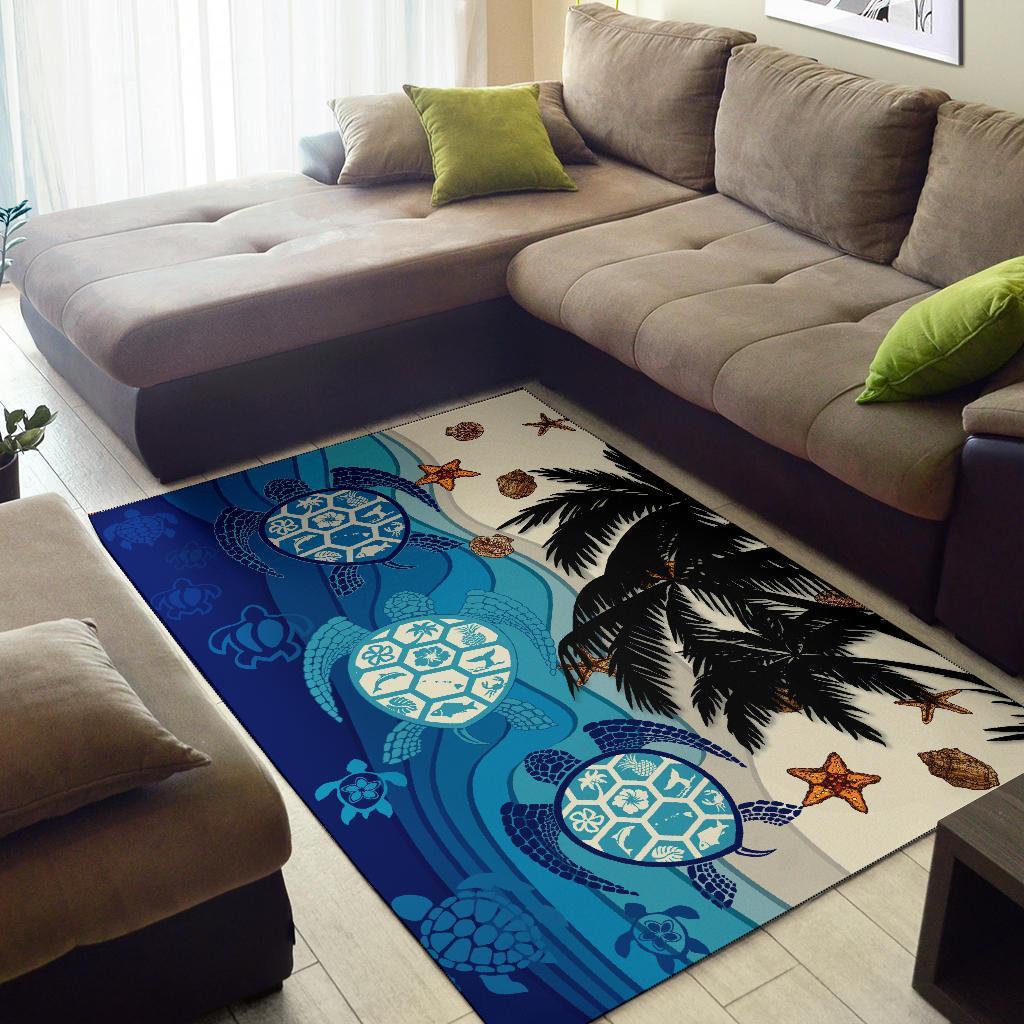 Hawaiian Sea Turtle Symbol Palm Tree Rug - AH J96 - Polynesian Pride