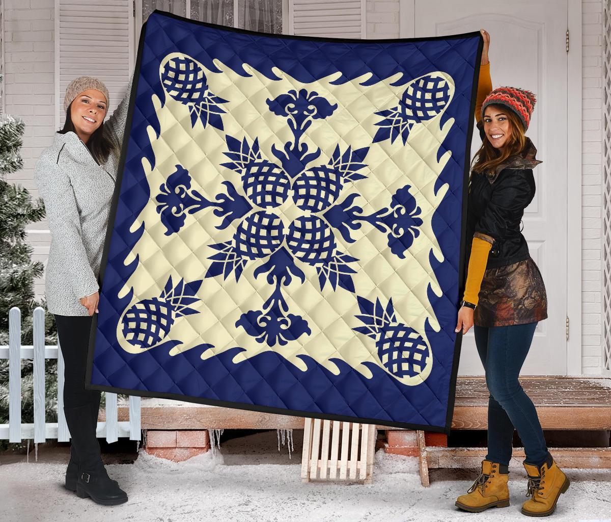 Hawaiian Pineapple Pattern Premium Quilt - Blue - Argu Style - AH - Polynesian Pride