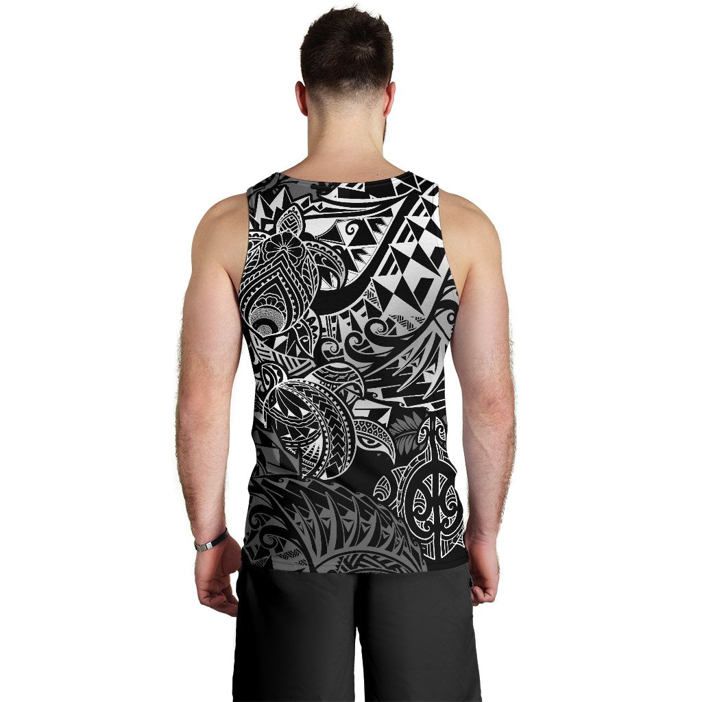 Tonga Polynesian Tank Top (Men) - White Turtle Flowing - Polynesian Pride