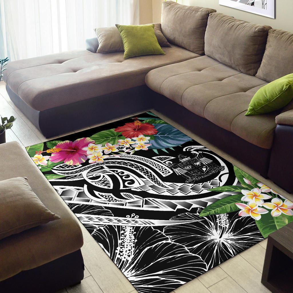 Fiji Polynesian Area Rug - Summer Plumeria (Black) - Polynesian Pride