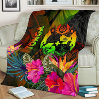 Tonga Polynesian Premium Blanket - Hibiscus and Banana Leaves - Polynesian Pride