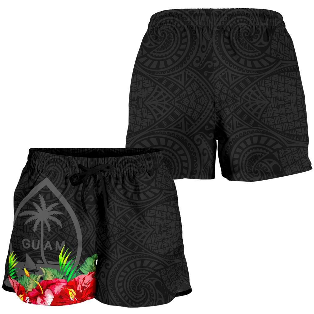 Guam Polynesian Women's Shorts Black Hibiscus - Polynesian Pride