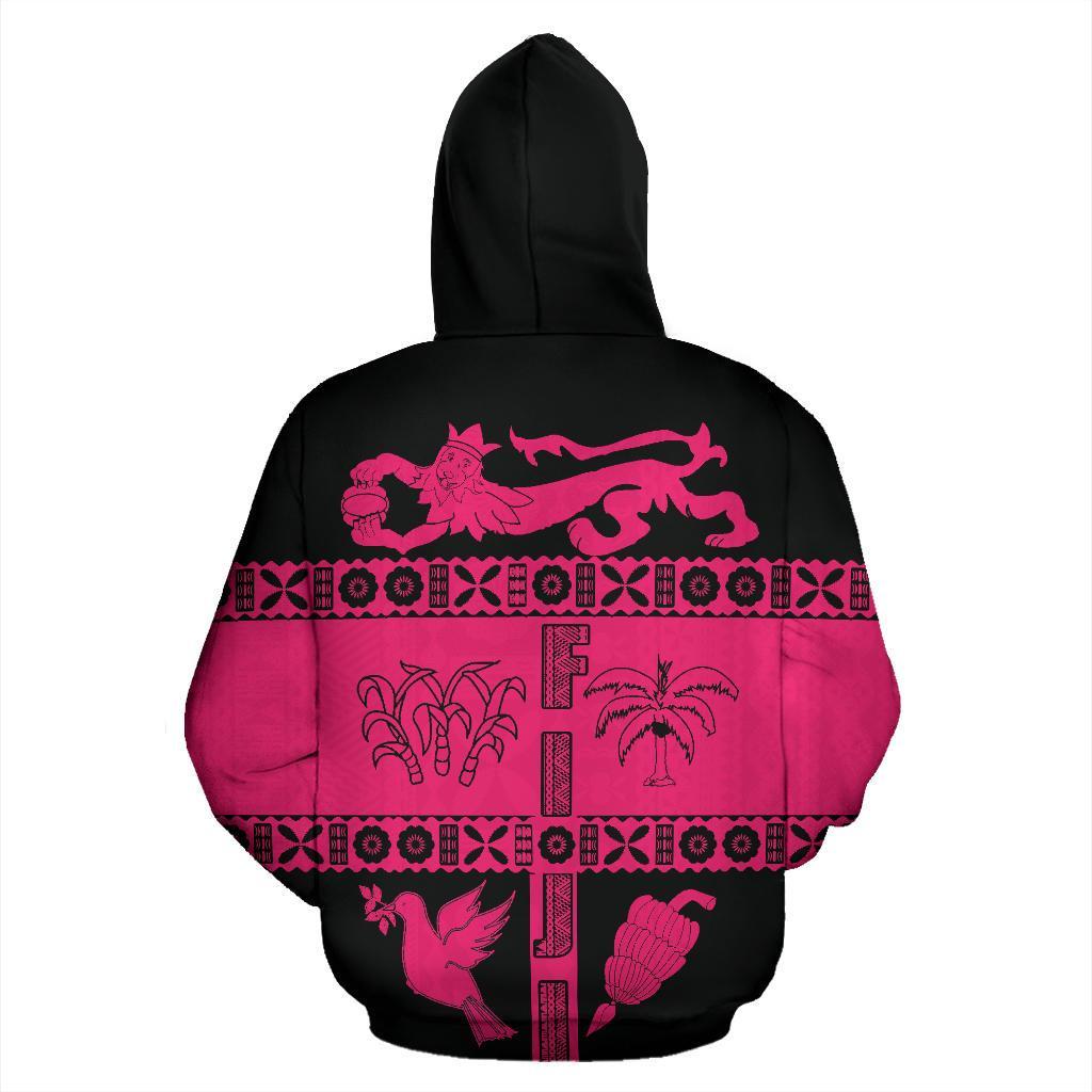 Fiji Tapa Zip Hoodie Fiji Pink Coat of Arms - Polynesian Pride