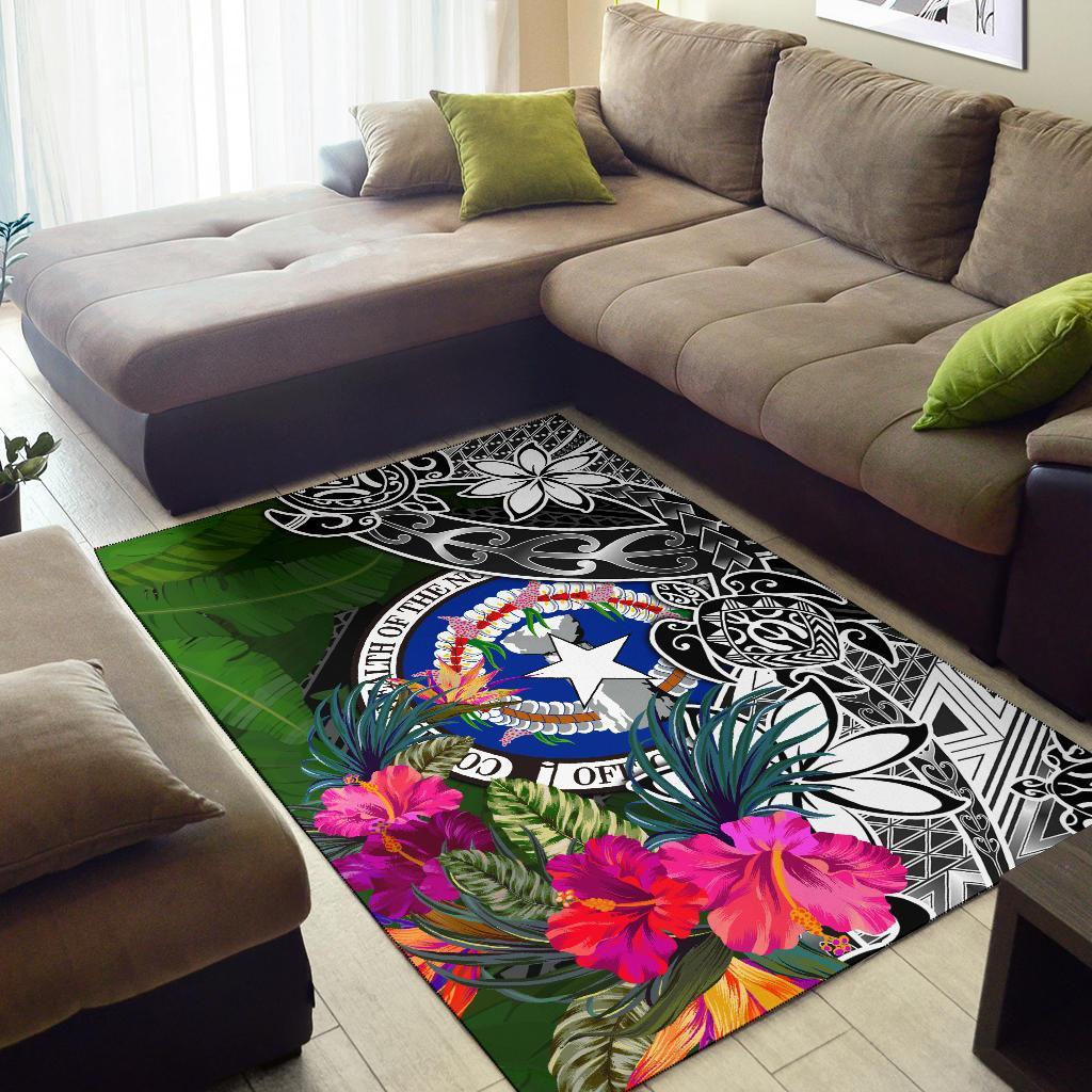 Northern Mriana Islands Area Rug - Turtle Plumeria Banana Leaf Black - Polynesian Pride