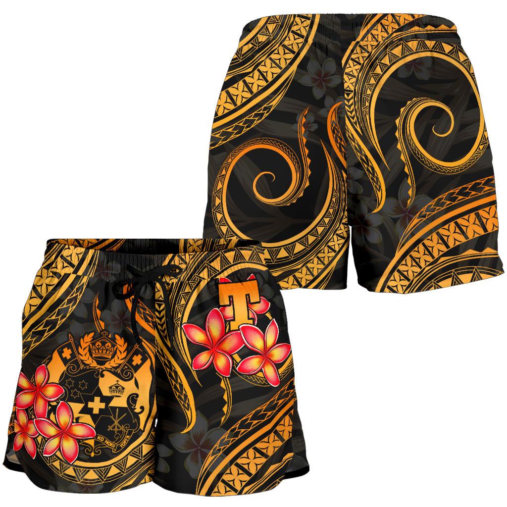 Tonga Polynesian Women Shorts - Gold Plumeria - Polynesian Pride