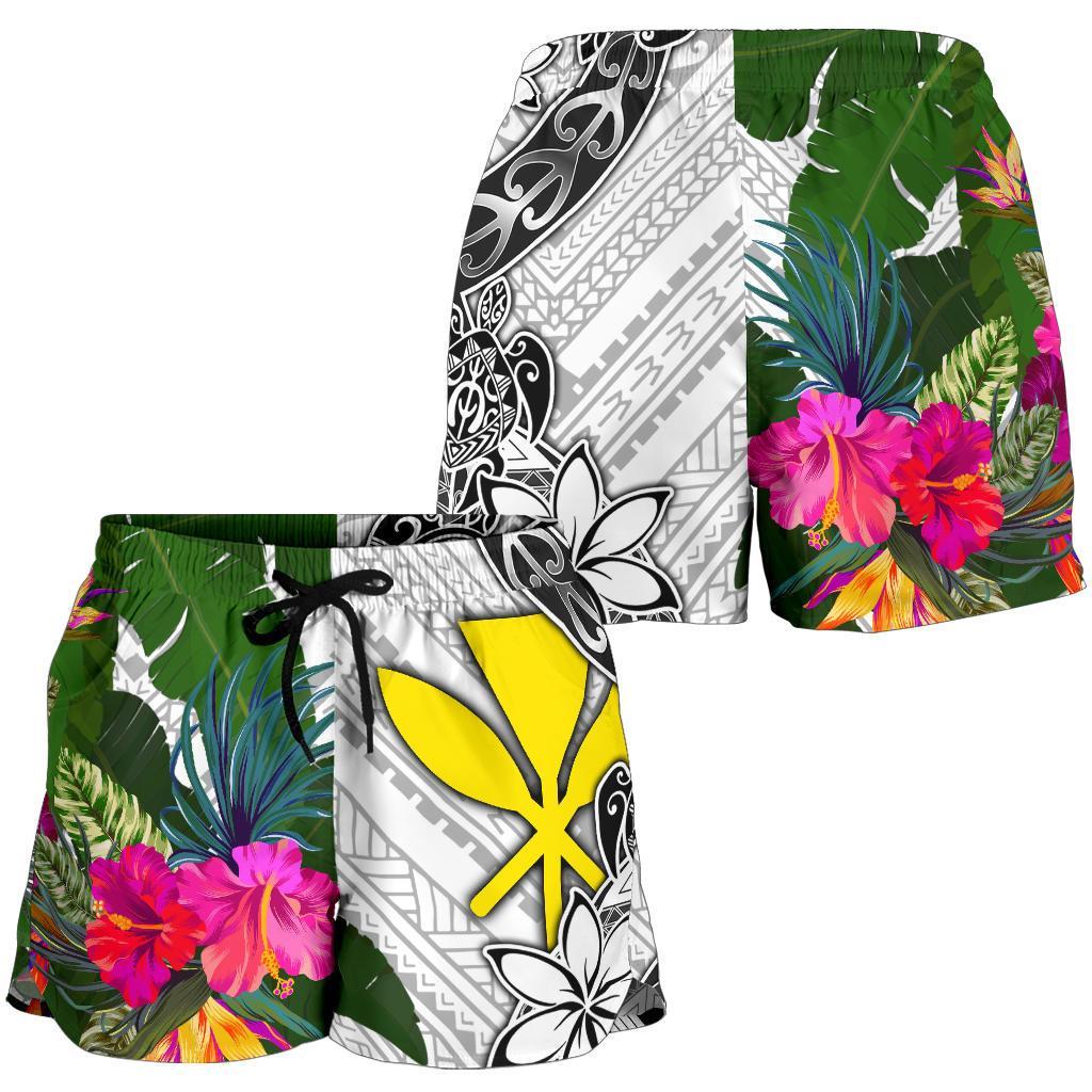 Hawaii Women's Short White - Turtle Plumeria Banana Leaf - Polynesian Pride