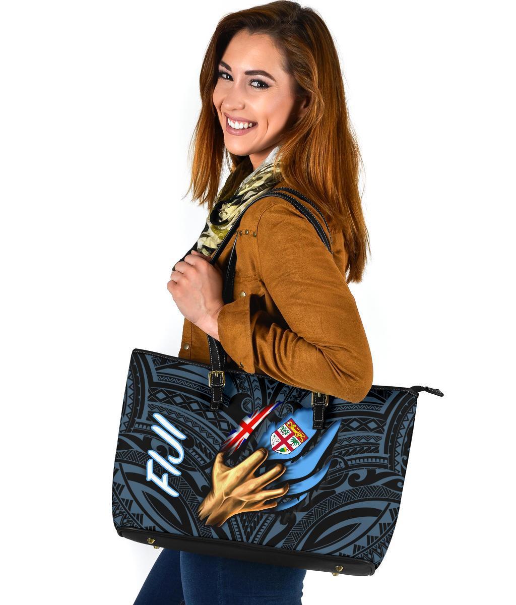 Fiji Leather Tote Bag - Fiji In Me (Black) - Polynesian Pride
