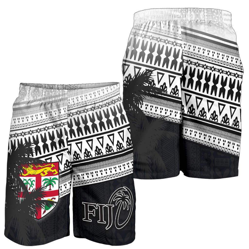 Fiji Rugby Makare And Tapa Patterns All Over Print Men's Shorts White - Polynesian Pride