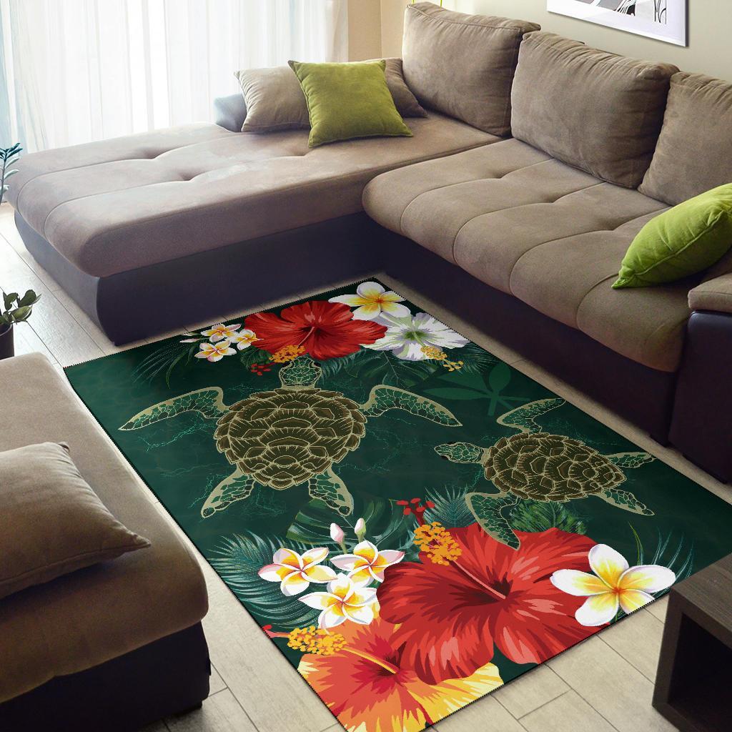 Hawaii Sea Turtle Hibiscus Plumeria Rug - Polynesian Pride