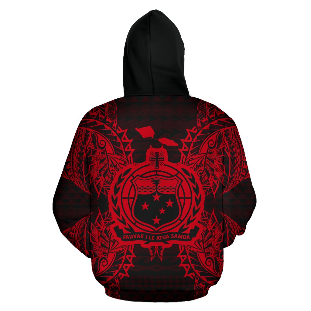 Samoa Polynesian All Over Zip up Hoodie Map Red - Polynesian Pride