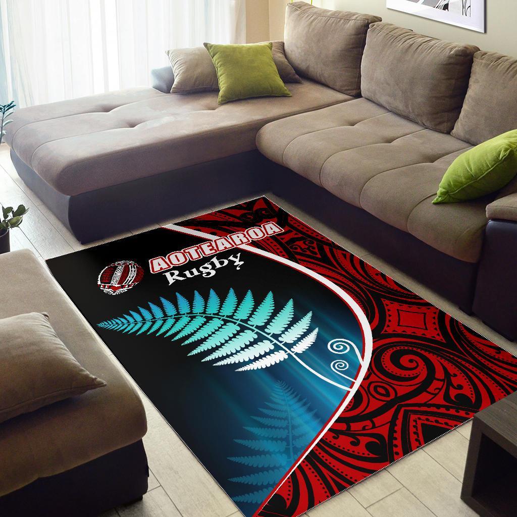 Aotearoa Rugby Black Maori Area Rug Kiwi and Silver Fern New Zealand - Polynesian Pride