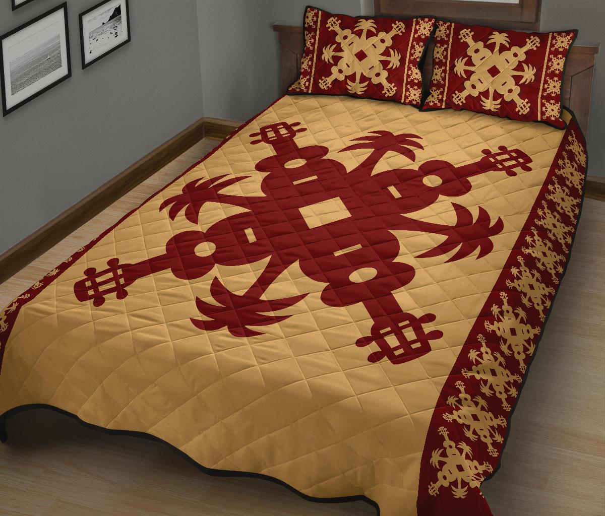 Hawaiian Quilt Pattern Ukulele And Coconut Quilt Bed Set - Polynesian Pride