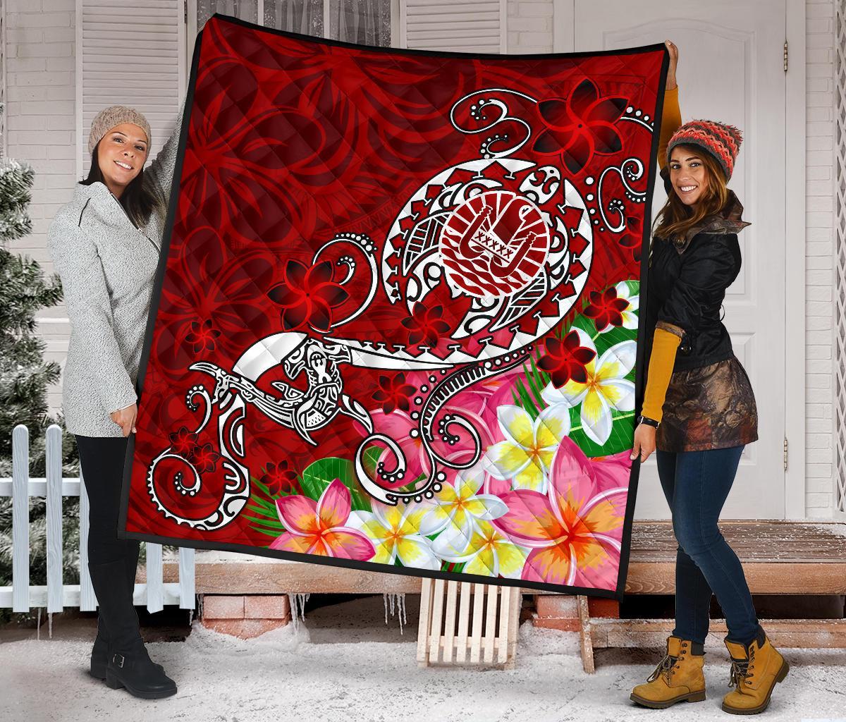 Tahiti Premium Quilt - Turtle Plumeria (Red) - Polynesian Pride