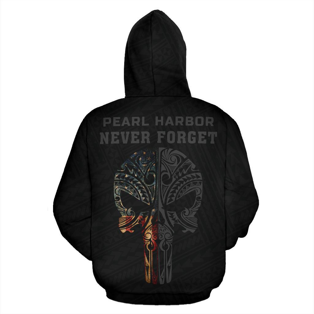 Polynesian Kakau Skull National Pearl Harbor Remembrance Day Hawaii Zip Hoodie Grey - Polynesian Pride