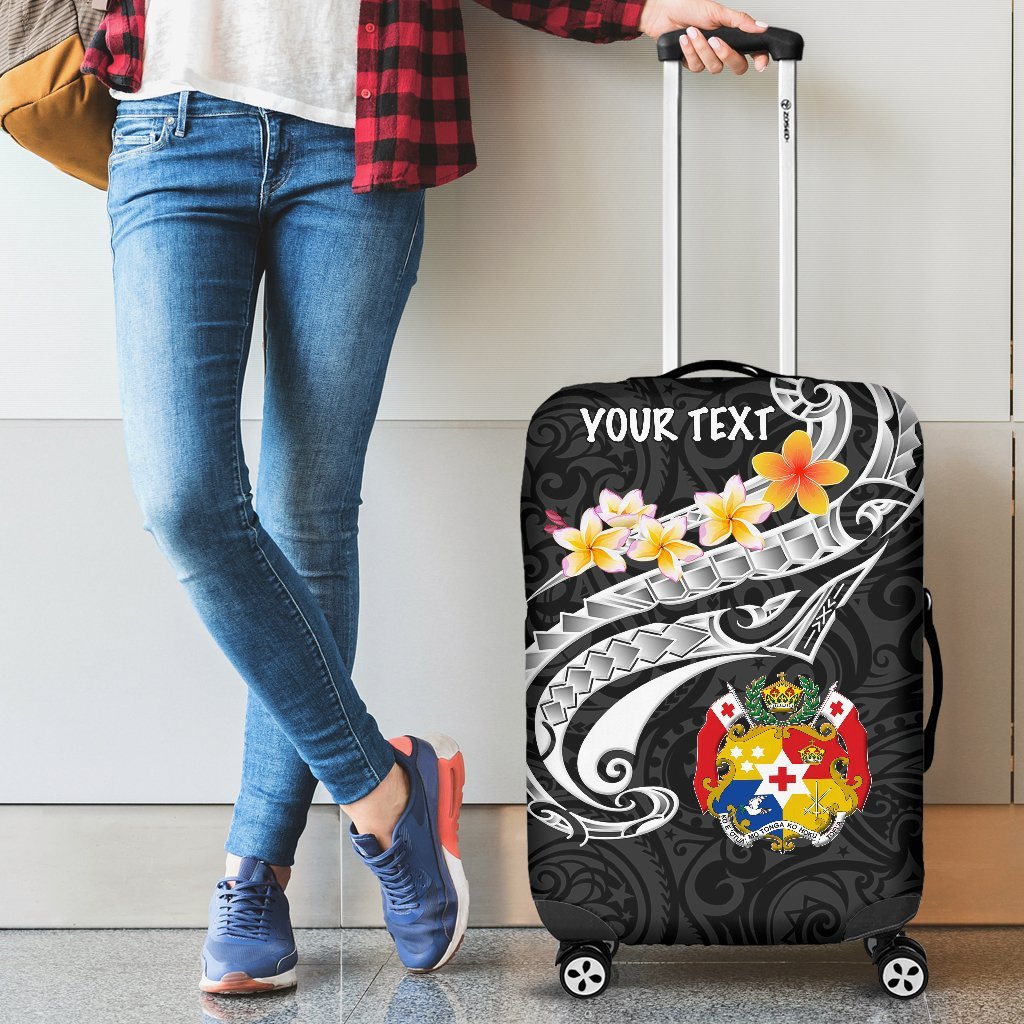 Tonga Custom Personalised Luggage Covers - Tonga Seal Polynesian Patterns Plumeria (Black) Black - Polynesian Pride
