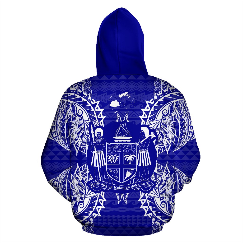 Fiji Polynesian All Over Zip up Hoodie Map Blue - Polynesian Pride
