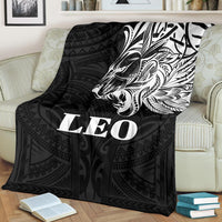 Sun In Leo Zodiac Premium Blanket Polynesian Tattoo Simple - White - Polynesian Pride